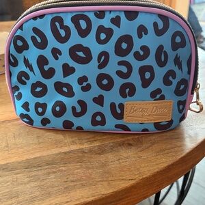 Betsey Dare Blue Leopard Print Cosmetic Pouch